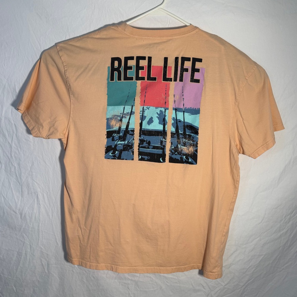 Reel Life Graphic T Shirt Peach Pastel Fishing Outdoor Mens XXL - Picture 2 of 9